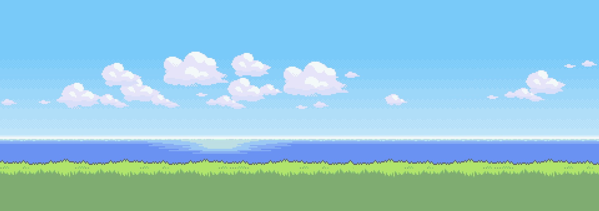 Wallpaper of sky, clouds, ocean, grass